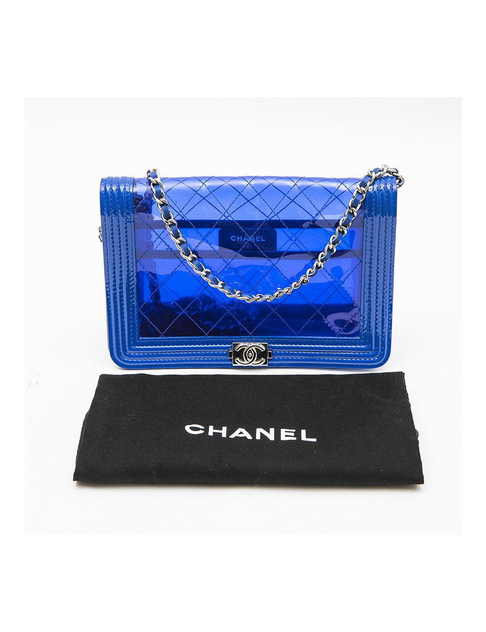 CHANEL 'Boy' bag in transparent blue electric  edged with leather