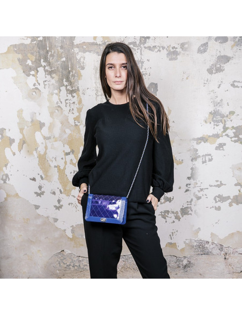 CHANEL 'Boy' bag in transparent blue electric  edged with leather