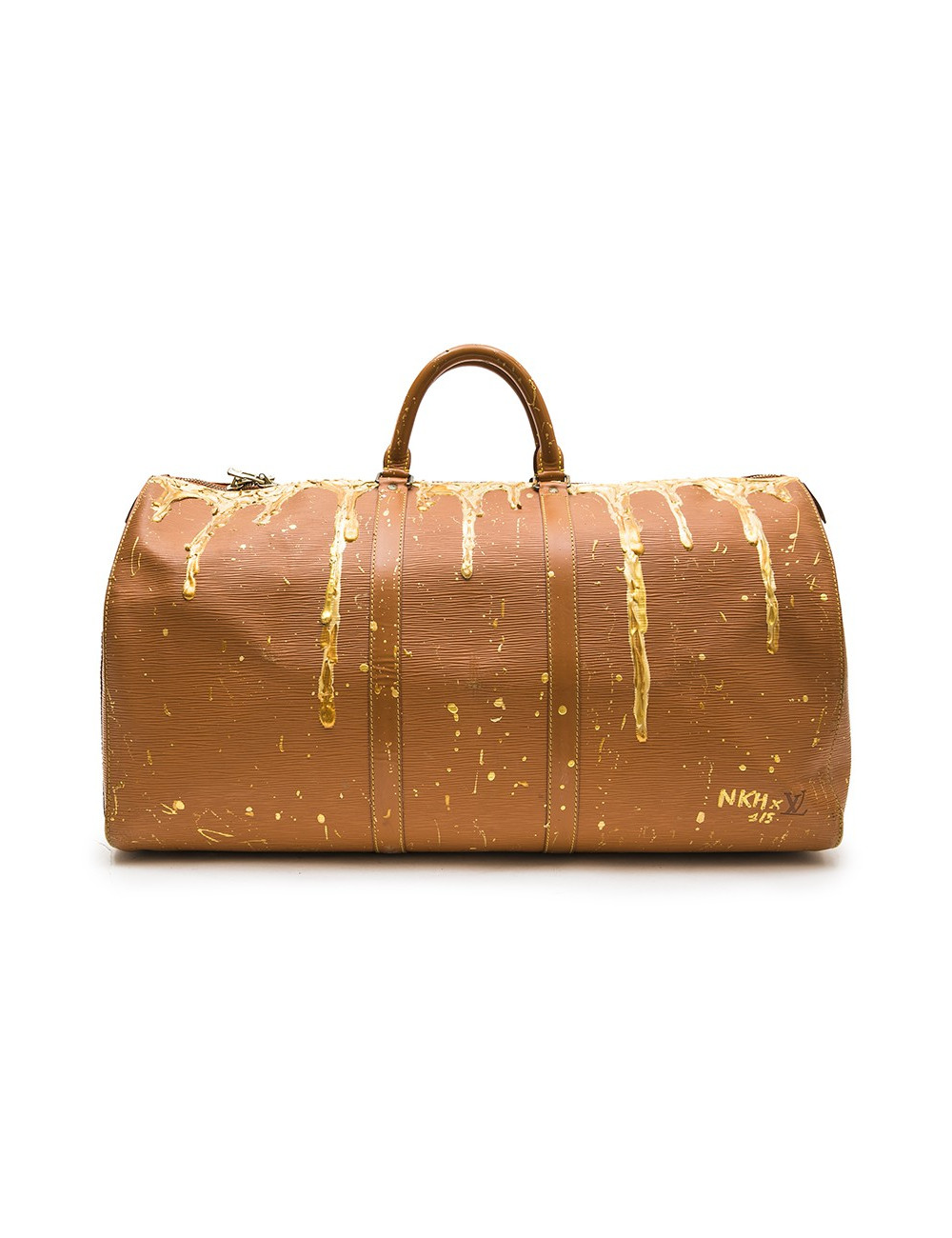 Sac Keepall LOUIS VUITTON cuir épi gold customisé