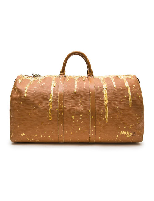 Sac Keepall LOUIS VUITTON cuir épi gold customisé