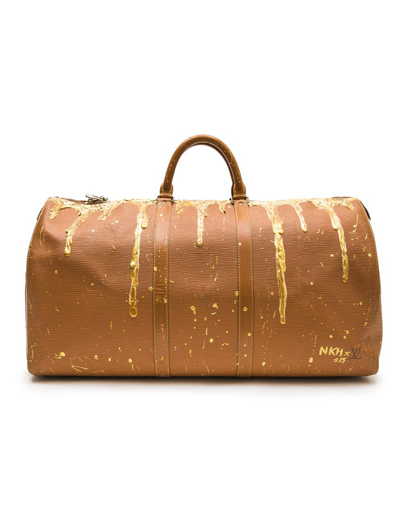 Sac Keepall LOUIS VUITTON cuir épi gold customisé