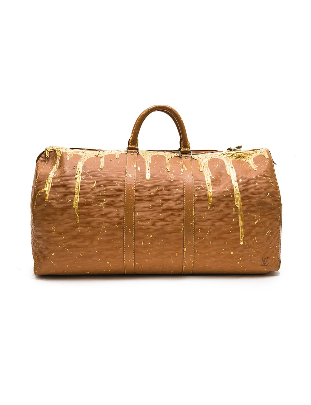 Sac Keepall LOUIS VUITTON cuir épi gold customisé