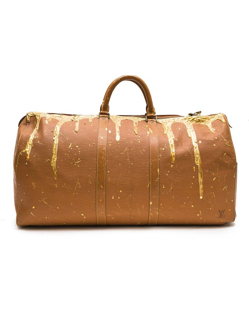 Sac Keepall LOUIS VUITTON cuir épi gold customisé