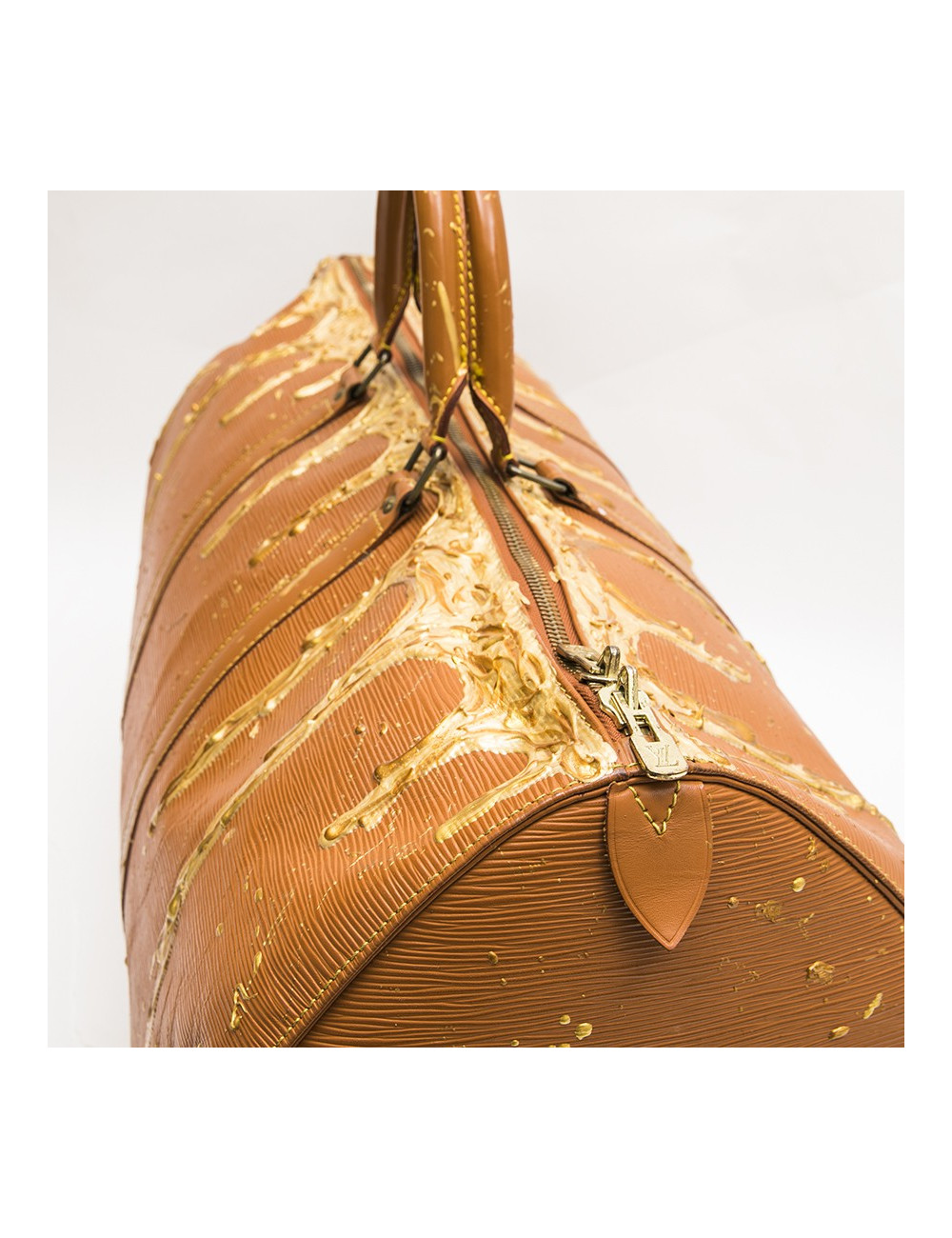 Sac Keepall LOUIS VUITTON cuir épi gold customisé