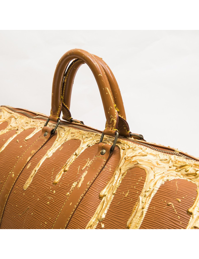 Sac Keepall LOUIS VUITTON cuir épi gold customisé