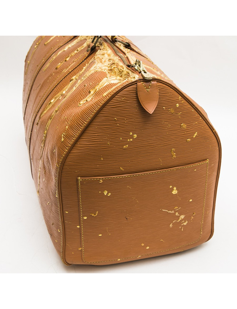 Sac Keepall LOUIS VUITTON cuir épi gold customisé