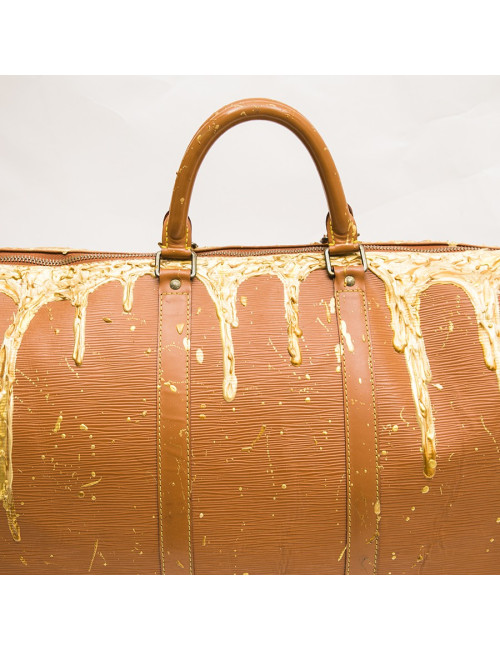 LOUIS VUITTON 'Keepall' customized bag in cipengo gold épi leather
