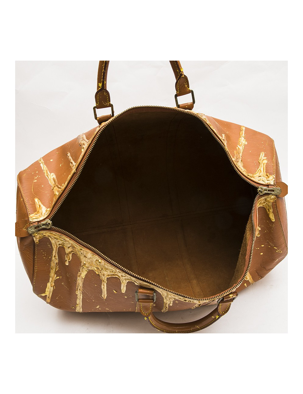 Sac Keepall LOUIS VUITTON cuir épi gold customisé