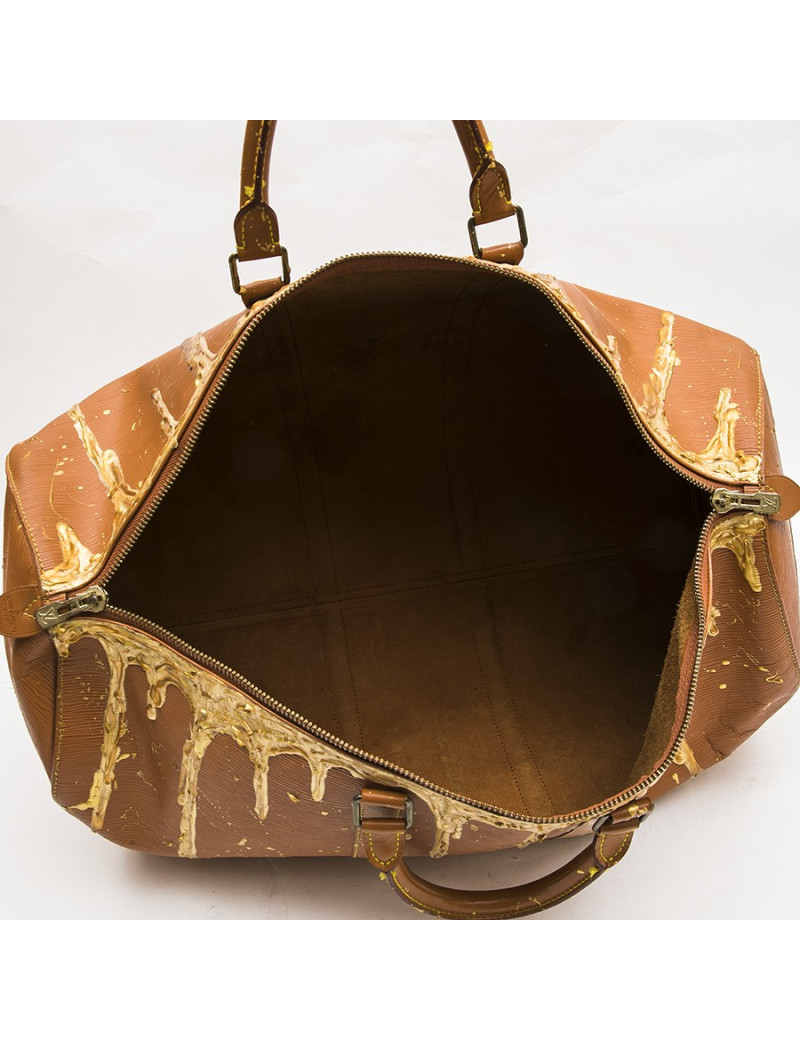 Sac Keepall LOUIS VUITTON cuir épi gold customisé