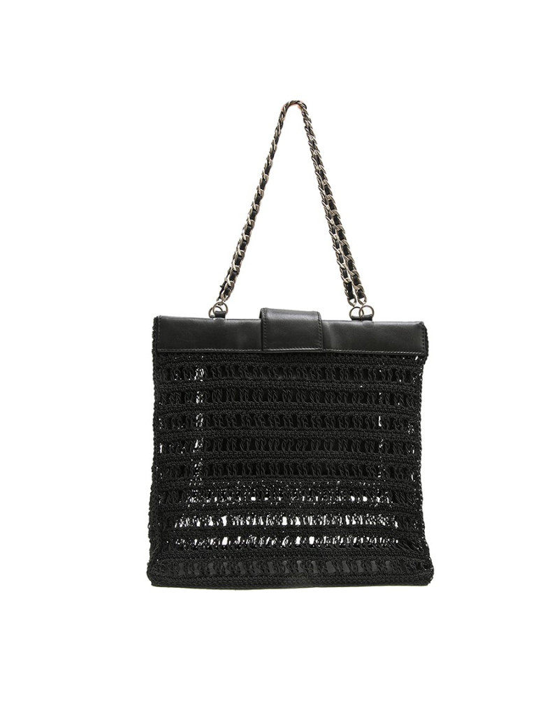 Sac  CHANEL noir, cuir et crochet