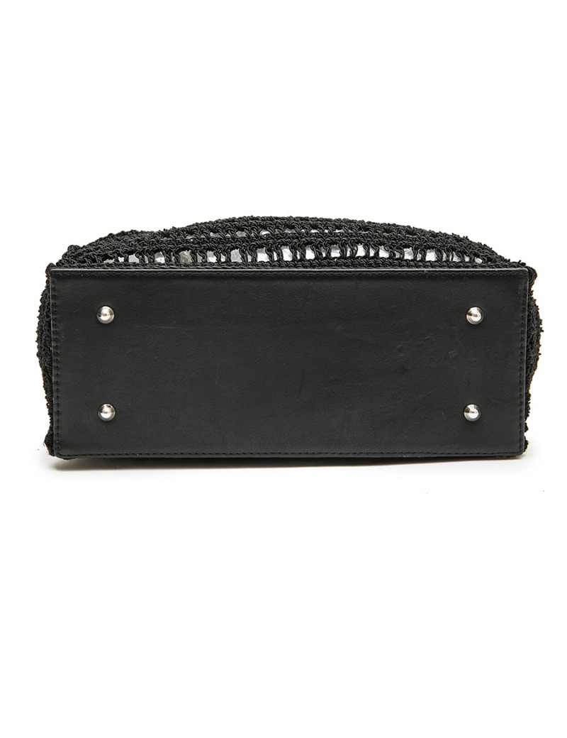 Sac  CHANEL noir, cuir et crochet