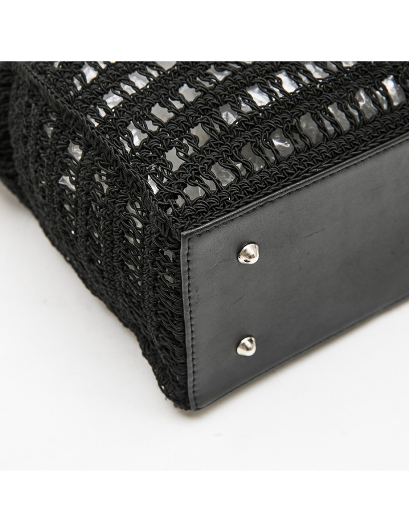 Sac  CHANEL noir, cuir et crochet