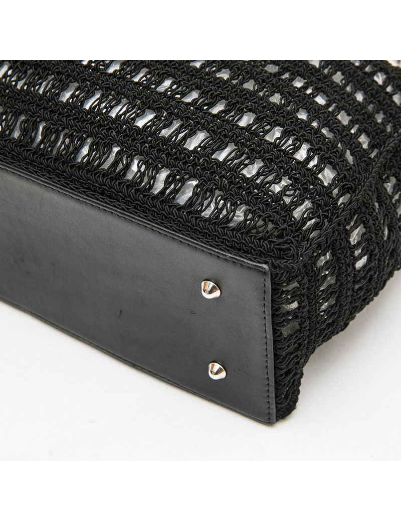 Sac  CHANEL noir, cuir et crochet