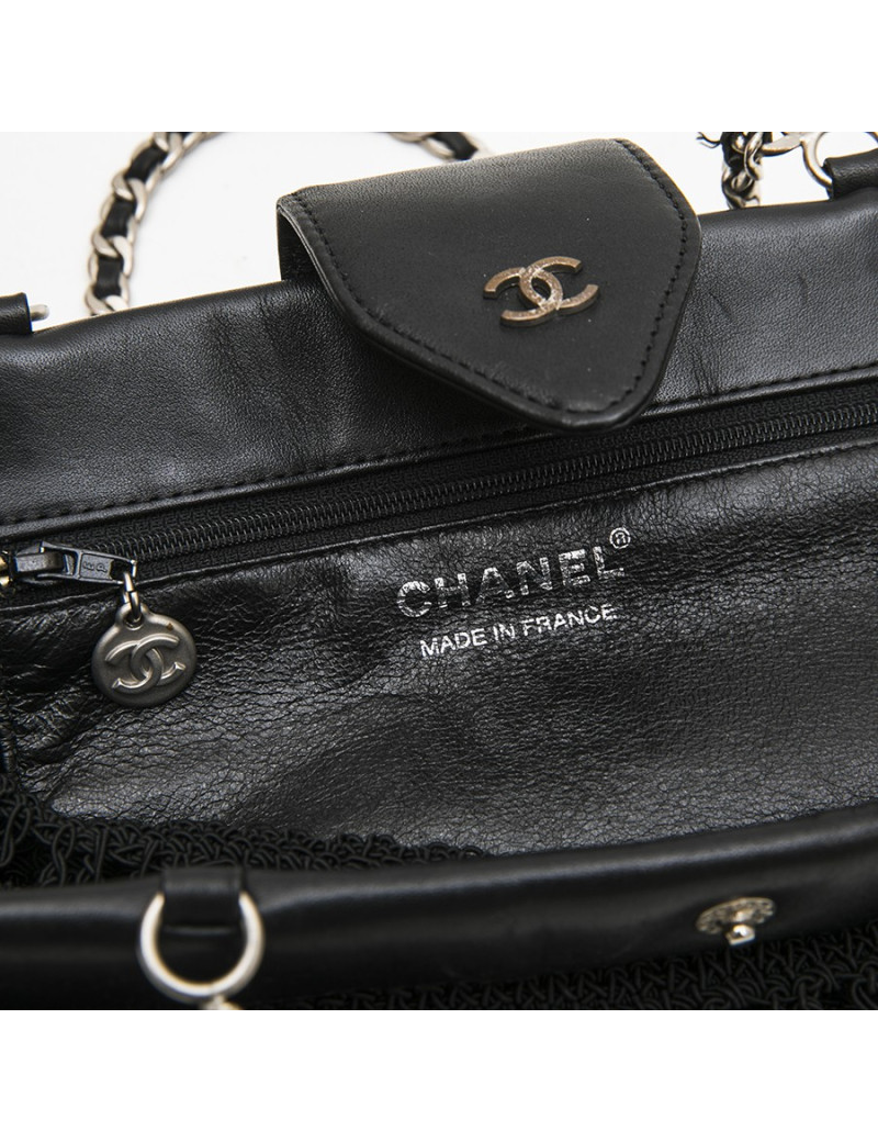 Sac  CHANEL noir, cuir et crochet