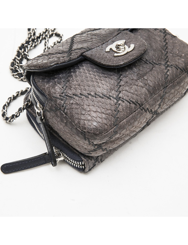 CHANEL mini quilted flap bag in a gradient of purple freshwater snake leather