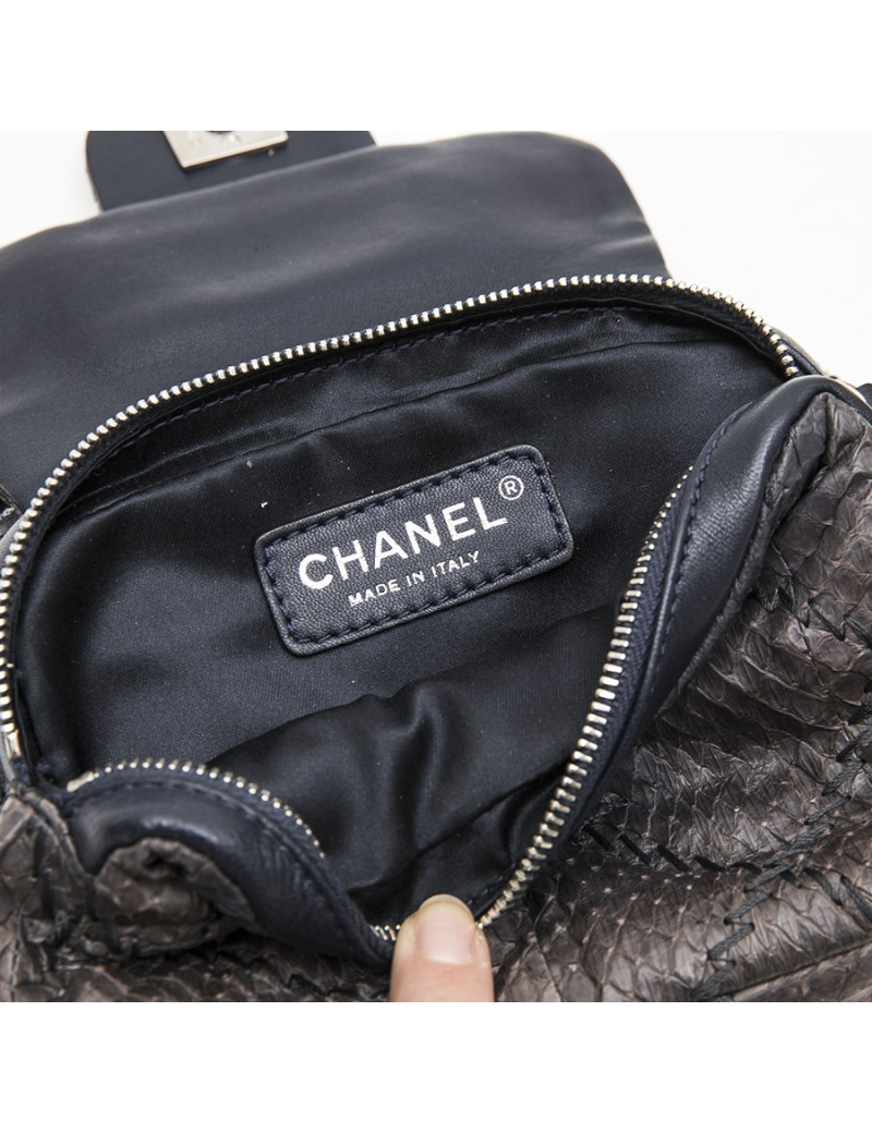CHANEL mini quilted flap bag in a gradient of purple freshwater snake leather