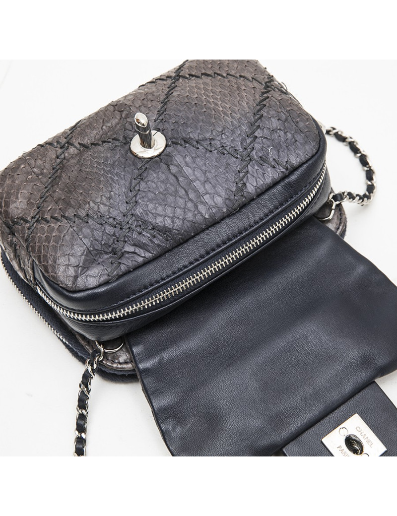 CHANEL mini quilted flap bag in a gradient of purple freshwater snake leather