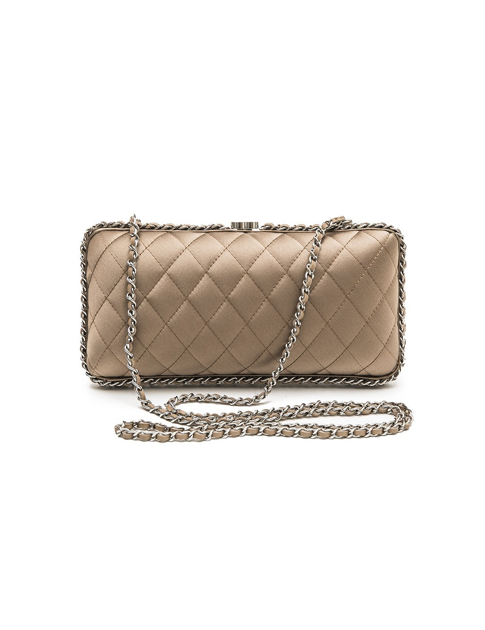 Pochette du soir CHANEL satin beige et chaînettes