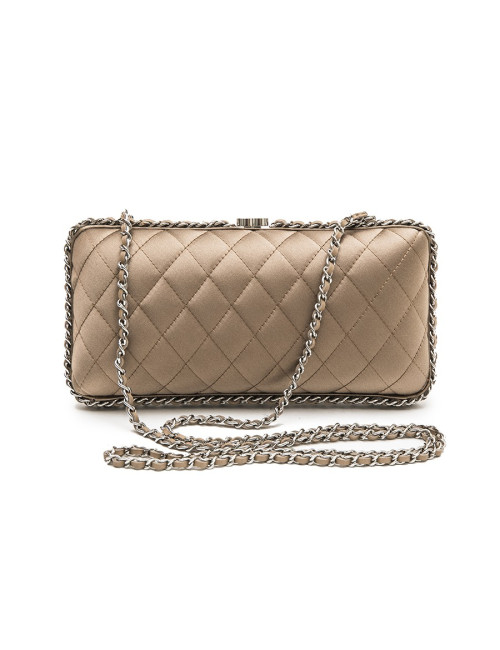Pochette du soir CHANEL satin beige et chaînettes