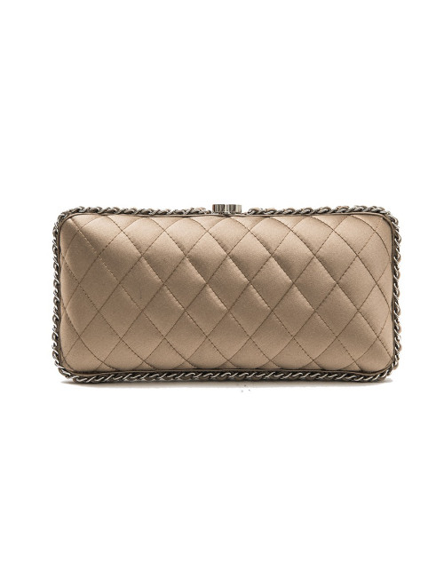 Pochette du soir CHANEL satin beige et chaînettes