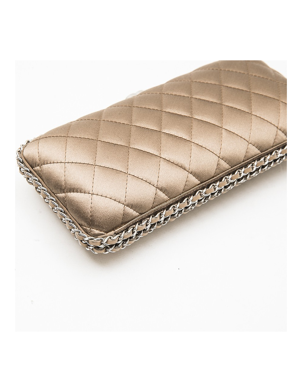 Pochette du soir CHANEL satin beige et chaînettes