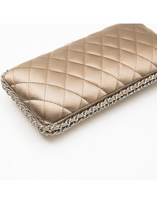 Pochette du soir CHANEL satin beige et chaînettes