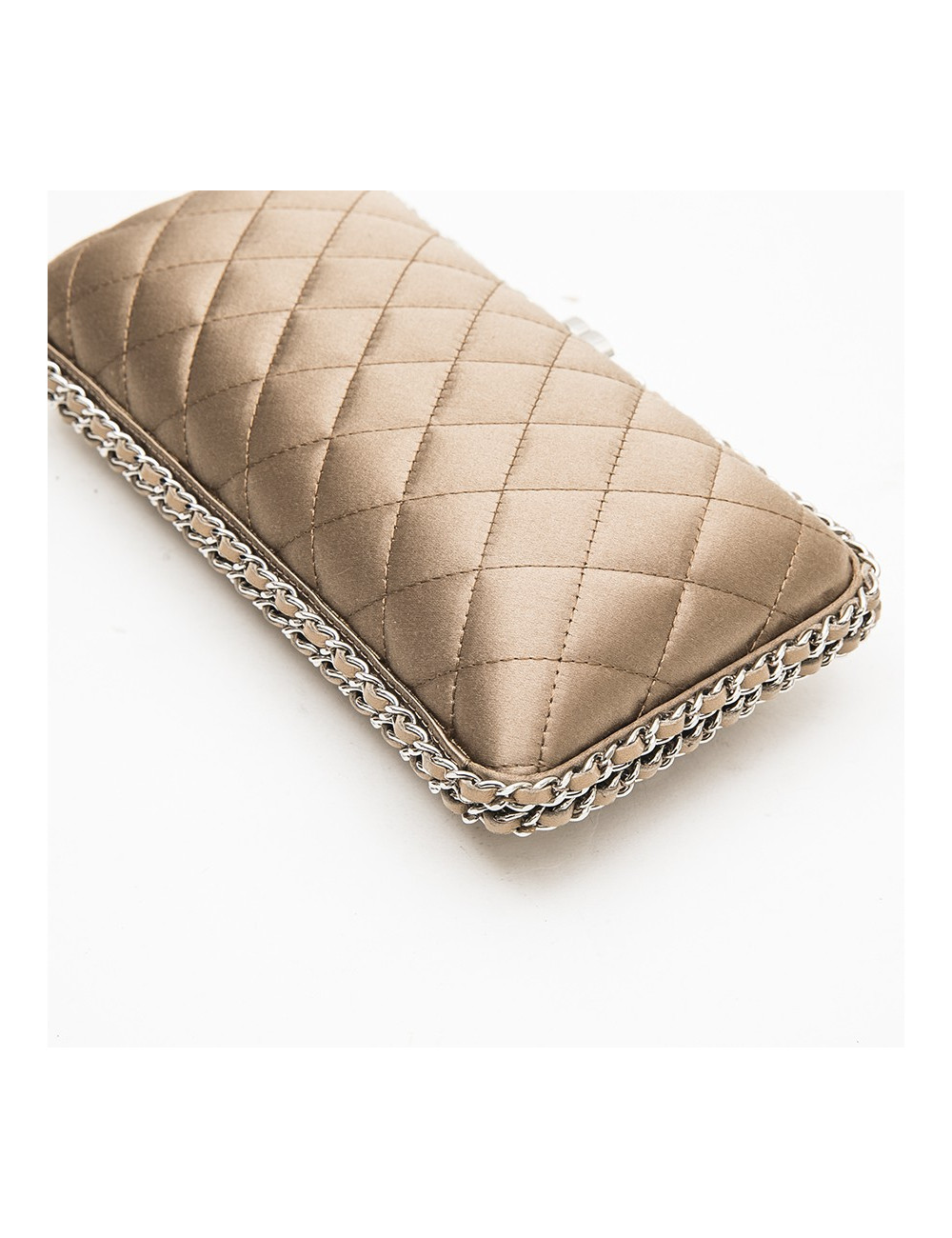 Pochette du soir CHANEL satin beige et chaînettes