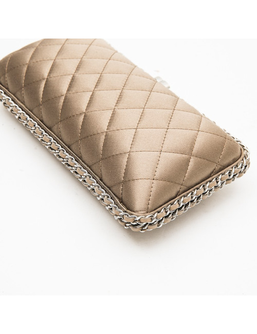 Pochette du soir CHANEL satin beige et chaînettes
