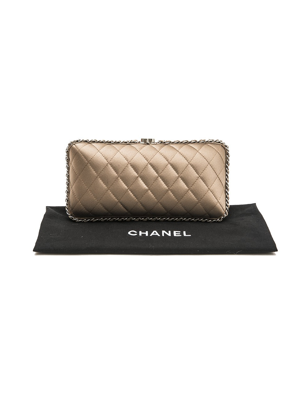Pochette du soir CHANEL satin beige et chaînettes