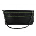 Bag pouch CHANEL black leather and stitching Green