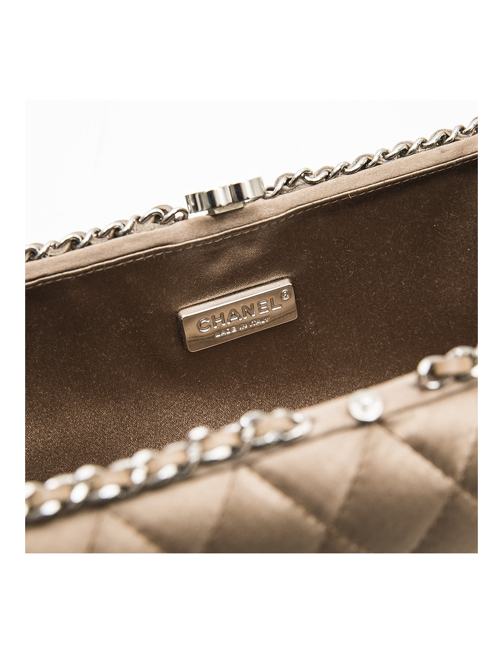 Pochette du soir CHANEL satin beige et chaînettes