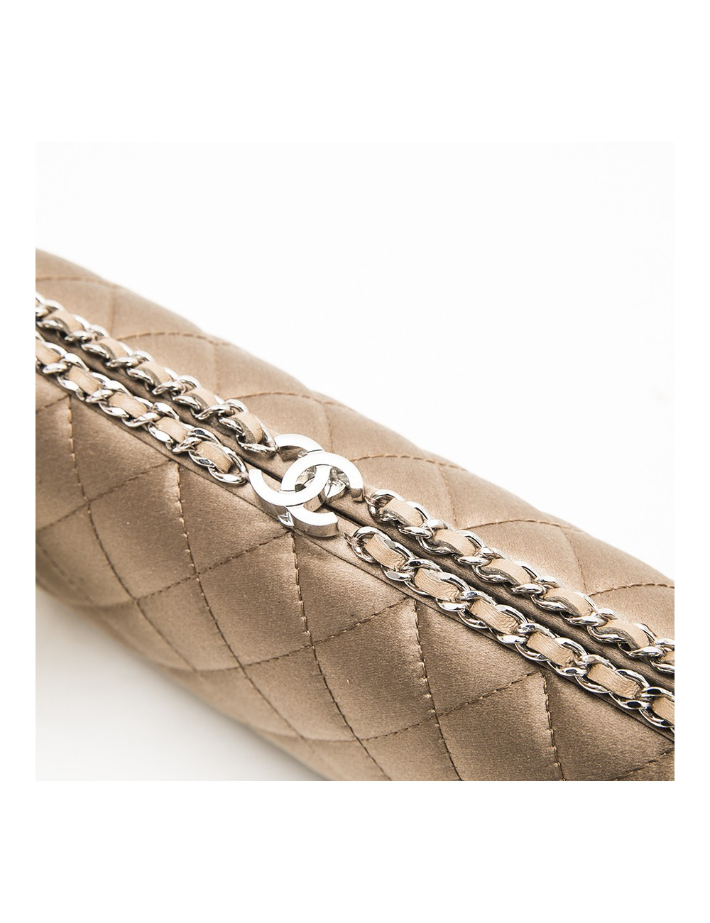 Pochette du soir CHANEL satin beige et chaînettes