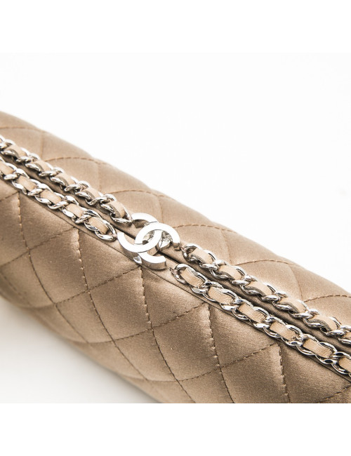 Pochette du soir CHANEL satin beige et chaînettes