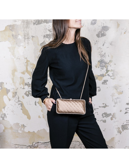 Pochette du soir CHANEL satin beige et chaînettes