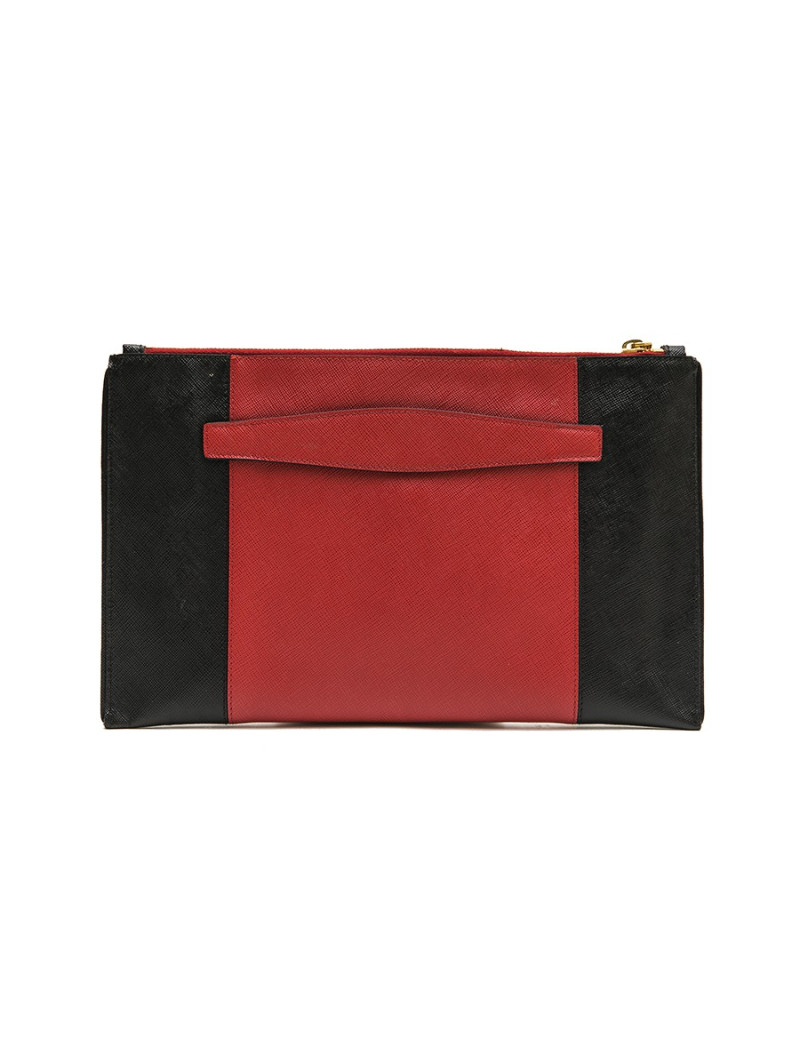 PRADA clutch in black and red grained leather