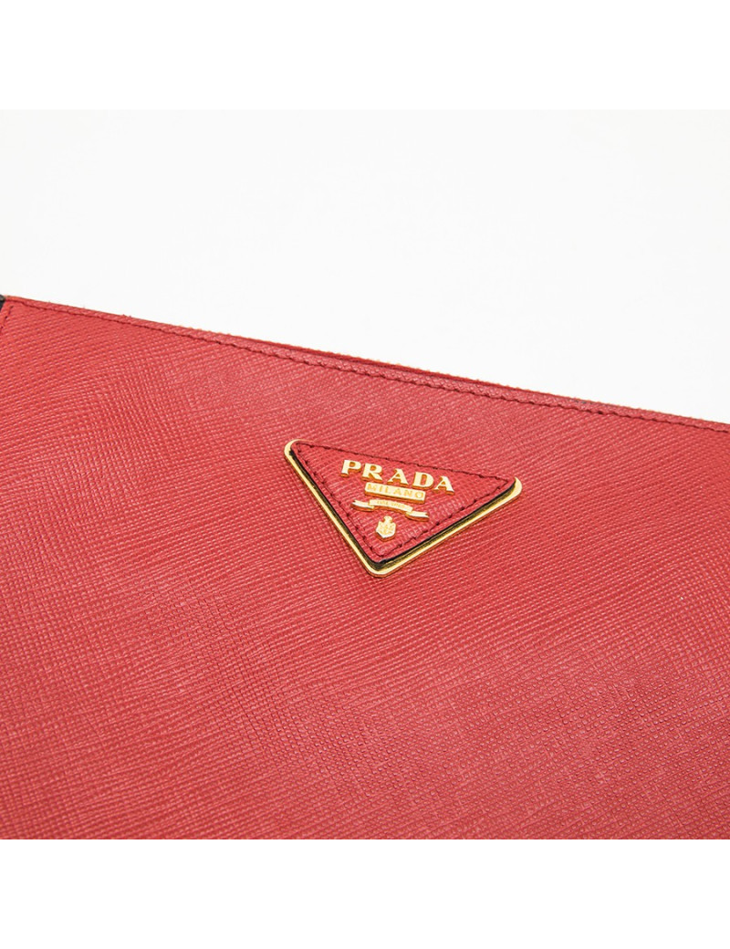 PRADA clutch in black and red grained leather
