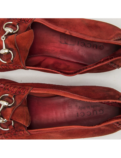 Moccassins GUCCI  daim rouge T43