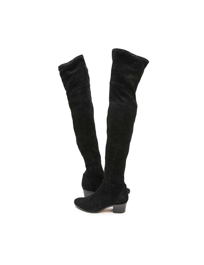 CHANEL T 38.5 thigh boots in black suede calfskin 