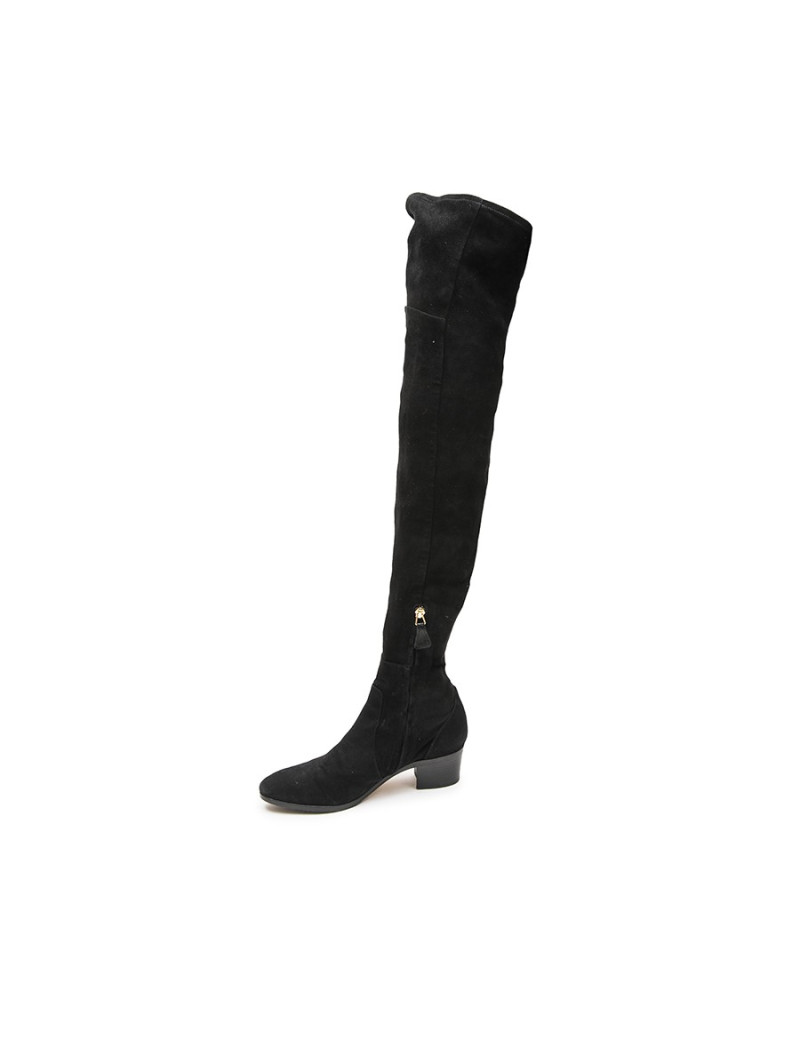 CHANEL T 38.5 thigh boots in black suede calfskin 