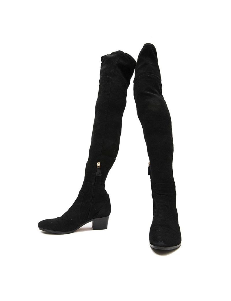 CHANEL T 38.5 thigh boots in black suede calfskin 