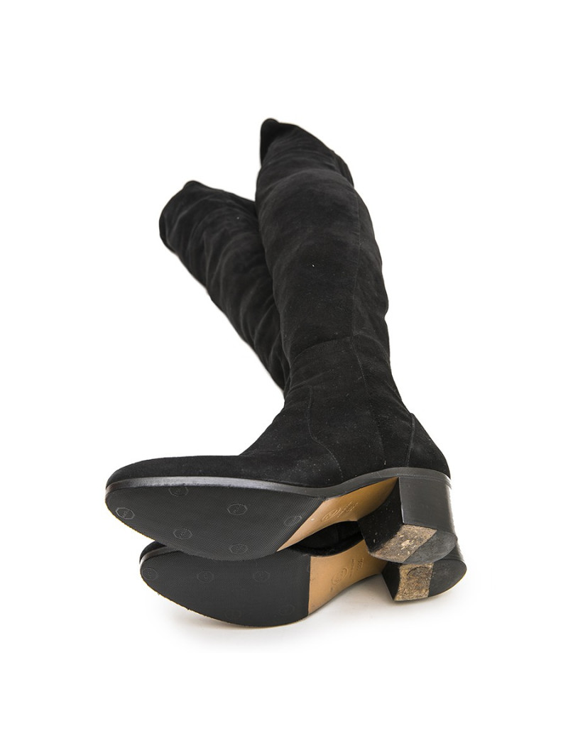 CHANEL T 38.5 thigh boots in black suede calfskin 