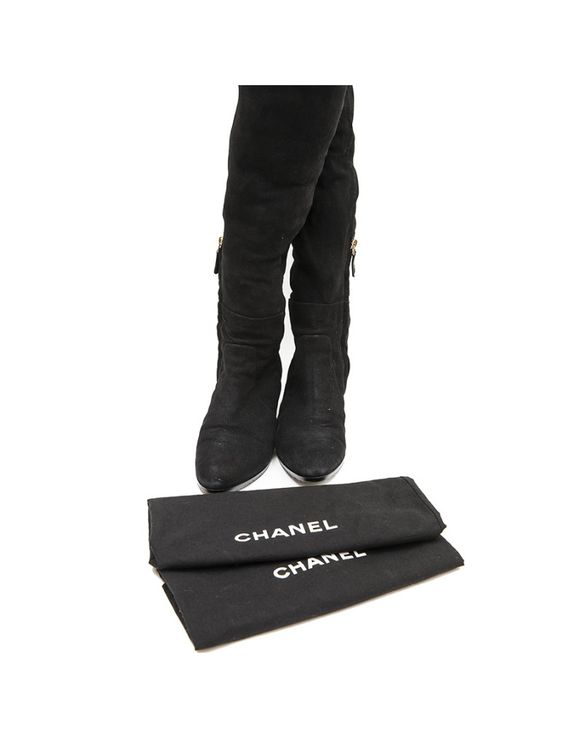 CHANEL T 38.5 thigh boots in black suede calfskin 