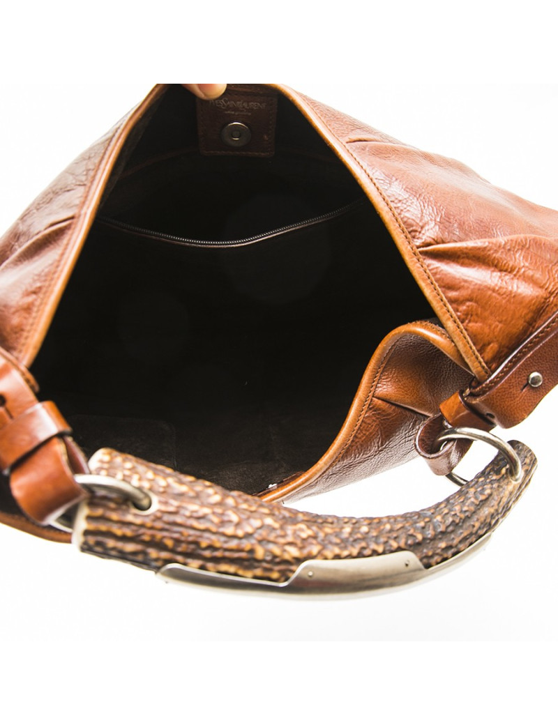 YVES SAINT LAURENT rive gauche Monbassa bag in grained brown leather