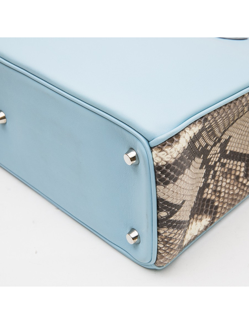 CHRISTIAN DIOR  'Lady D DIOR' in sky blue leather and gray python