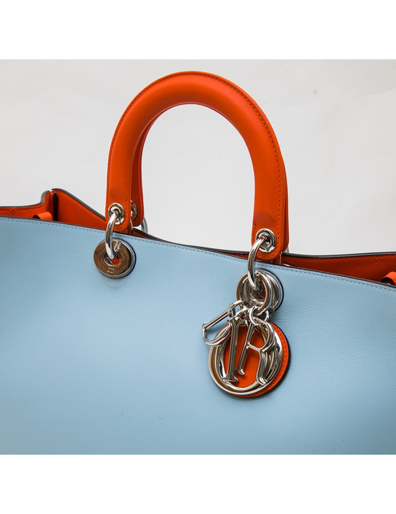 CHRISTIAN DIOR  'Lady D DIOR' in sky blue leather and gray python