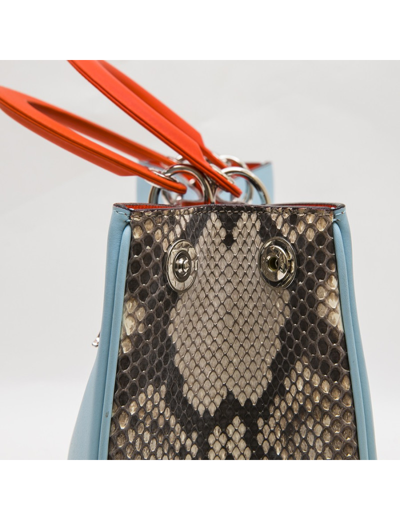 CHRISTIAN DIOR  'Lady D DIOR' in sky blue leather and gray python