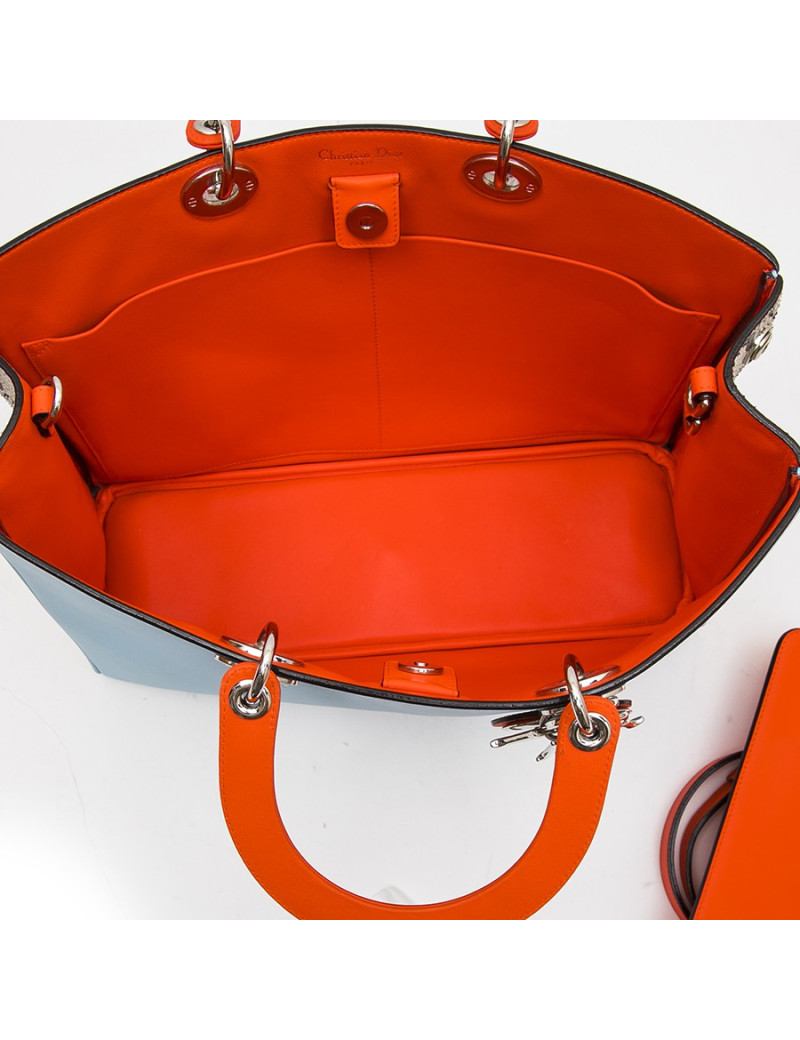 CHRISTIAN DIOR  'Lady D DIOR' in sky blue leather and gray python