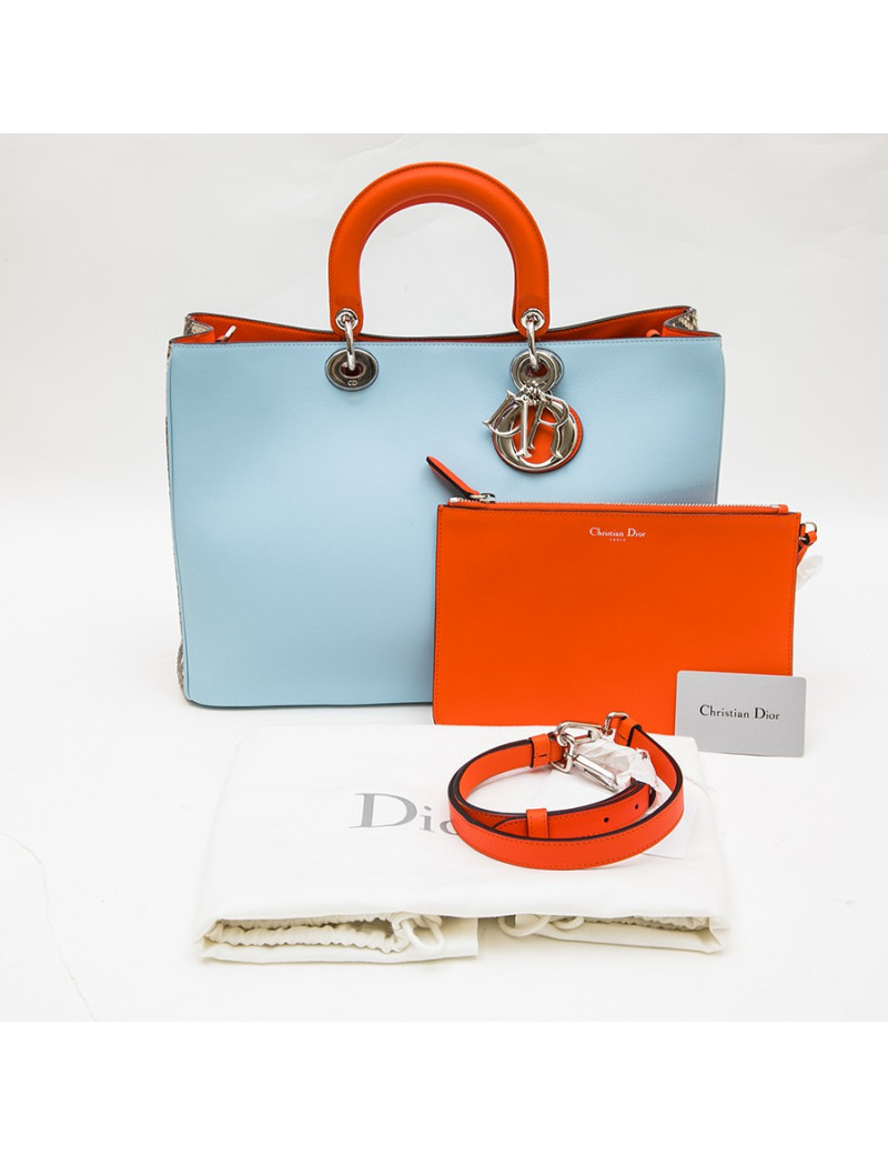 CHRISTIAN DIOR  'Lady D DIOR' in sky blue leather and gray python