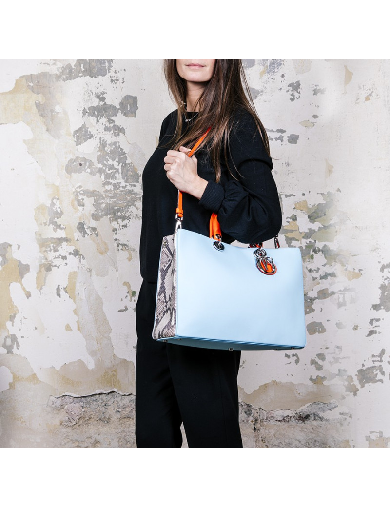 Sac Lady D DIOR ebleu ciel et python