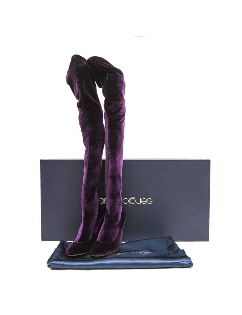SERGIO ROSSI T 36 Thigh boots in plum stretch velvet